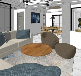 简约现代风家装室内SU模型下载_sketchup草图大师SKP模型