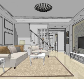 现代欧风家装室内SU模型下载_sketchup草图大师SKP模型