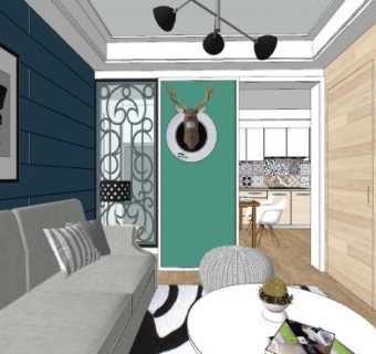 北欧风格客厅设计SU模型下载_sketchup草图大师SKP模型