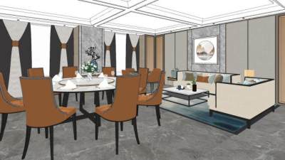 新中式混搭客餐厅SU模型下载_sketchup草图大师SKP模型