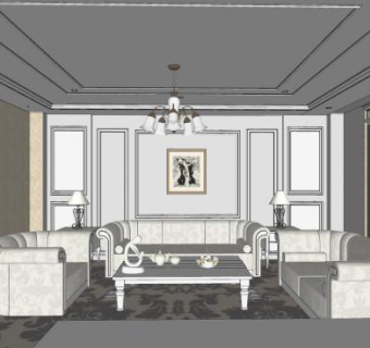 现代欧风客厅SU模型下载_sketchup草图大师SKP模型