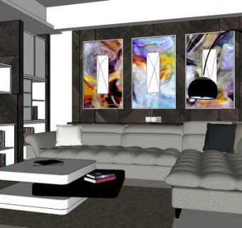 简约现代客厅家装SU模型下载_sketchup草图大师SKP模型