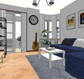 欧式简约户型家装SU模型下载_sketchup草图大师SKP模型