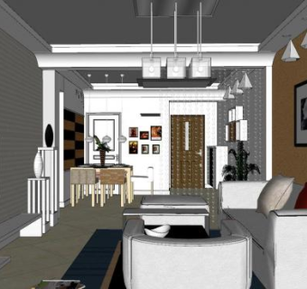 现代简约客餐厅SU模型下载_sketchup草图大师SKP模型