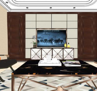 欧式古典客餐厅室内SU模型下载_sketchup草图大师SKP模型