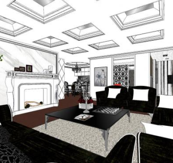 欧式高级黑客厅SU模型下载_sketchup草图大师SKP模型