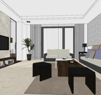 现代风客厅室内SU模型下载_sketchup草图大师SKP模型