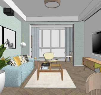 北欧小清新客厅家装SU模型下载_sketchup草图大师SKP模型