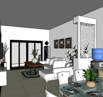 现代简约客餐厅室内sketchup模型下载_sketchup草图大师SKP模型