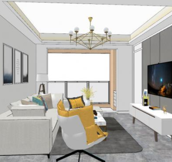 简约北欧户型家装SU模型下载_sketchup草图大师SKP模型