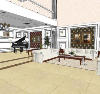 欧式复式客厅室内sketchup模型下载_sketchup草图大师SKP模型