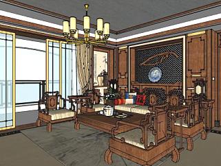 中式古典客餐厅室内SU模型下载_sketchup草图大师SKP模型