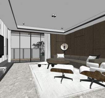 新中式简约客餐厅SU模型下载_sketchup草图大师SKP模型