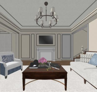 美式简约家装组合SU模型下载_sketchup草图大师SKP模型