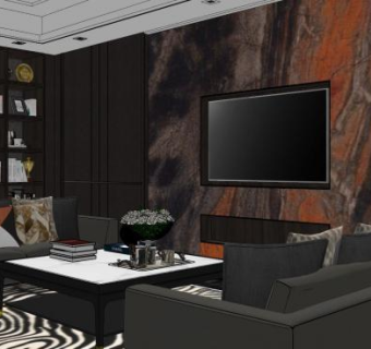 现代主义客厅家装SU模型下载_sketchup草图大师SKP模型