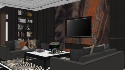 现代主义客厅家装SU模型下载_sketchup草图大师SKP模型