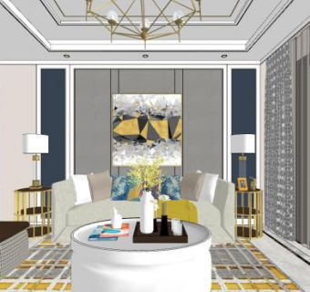 现代北欧客餐厅SU模型下载_sketchup草图大师SKP模型