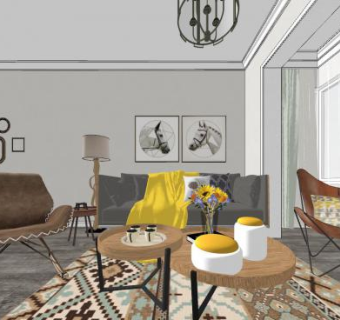 现代简欧家装户型SU模型下载_sketchup草图大师SKP模型