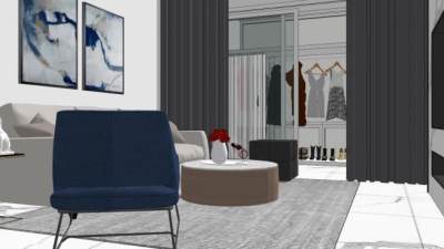 现代简约装修客厅sketchup模型下载_sketchup草图大师SKP模型