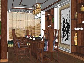 中式餐厅设计SU模型下载_sketchup草图大师SKP模型