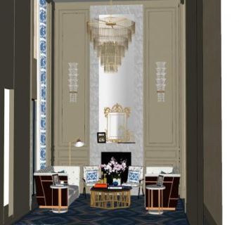 现代欧奢别墅客厅SU模型下载_sketchup草图大师SKP模型