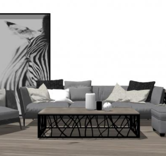 现代简约客厅软装SU模型下载_sketchup草图大师SKP模型