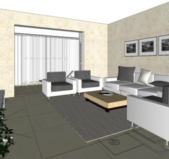 现代主义客厅设计SU模型下载_sketchup草图大师SKP模型