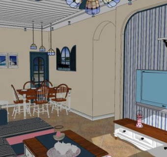 地中海客餐厅SU模型下载_sketchup草图大师SKP模型