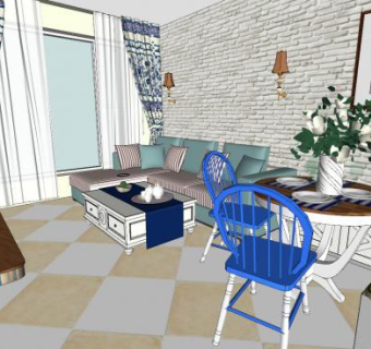 地中海客厅室内SU模型下载_sketchup草图大师SKP模型