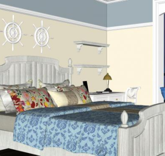 地中海风格卧室室内SU模型下载_sketchup草图大师SKP模型