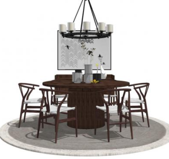 中式别墅餐厅SU模型下载_sketchup草图大师SKP模型