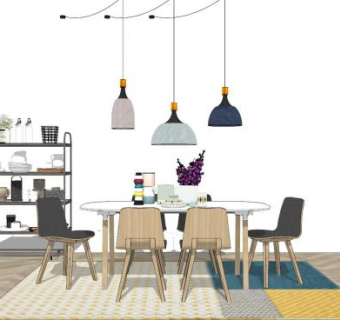 北欧餐厅软装SU模型下载_sketchup草图大师SKP模型