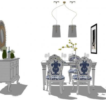 地中海风格餐厅软装SU模型下载_sketchup草图大师SKP模型