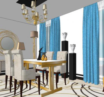 装饰主义餐厅SU模型下载_sketchup草图大师SKP模型