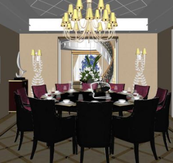 欧式餐厅室内装修SU模型下载_sketchup草图大师SKP模型