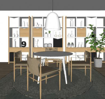 北欧餐厅室内装修SU模型下载_sketchup草图大师SKP模型