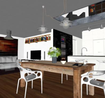 简约现代客餐厅组合SU模型下载_sketchup草图大师SKP模型