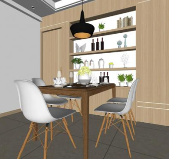 简约现代餐厅设计SU模型下载_sketchup草图大师SKP模型