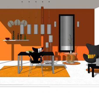 橙色现代餐厅SU模型下载_sketchup草图大师SKP模型