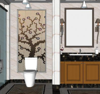 现代卫浴装修设计SU模型下载_sketchup草图大师SKP模型