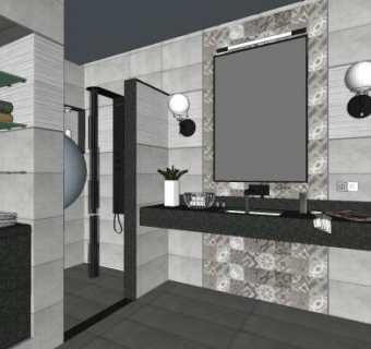 复古风卫浴室内SU模型下载_sketchup草图大师SKP模型