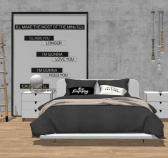 北欧卧室软装SU模型下载_sketchup草图大师SKP模型