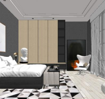 现代极简卧室SU模型下载_sketchup草图大师SKP模型