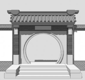 中式复古院墙su模型下载_sketchup草图大师SKP模型