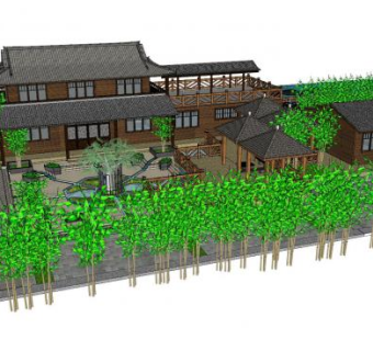 民宿茶楼建筑sketchup模型下载_sketchup草图大师SKP模型