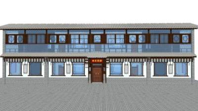 水石花园民宿茶楼建筑SU模型下载_sketchup草图大师SKP模型