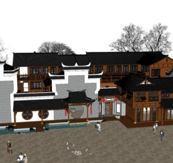 茶艺坊茶楼建筑SU模型下载_sketchup草图大师SKP模型