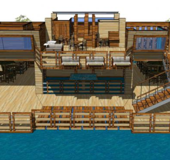 水上民宿茶楼建筑SU模型下载_sketchup草图大师SKP模型