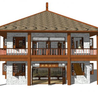 无为茶社民宿茶楼SU模型下载_sketchup草图大师SKP模型
