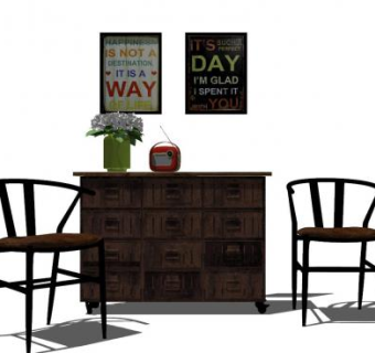 复古家具组合SU模型下载_sketchup草图大师SKP模型